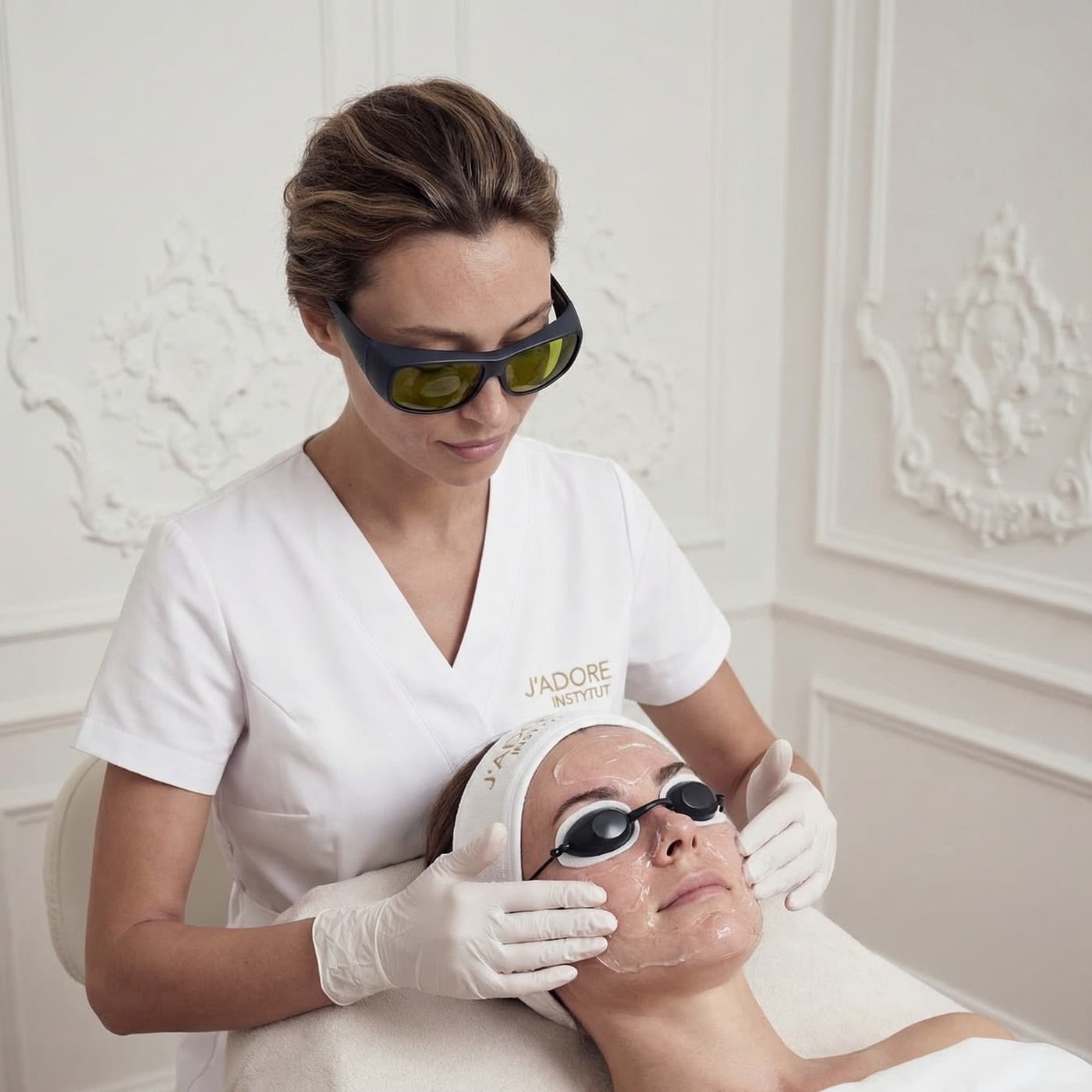 IPL photorejuvenation / DYE-VL — treatment at J'adore Instytut — Goggles and gel