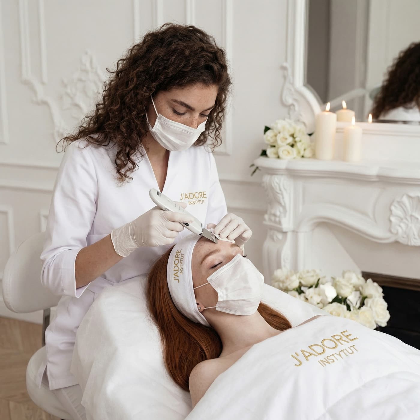 Cavitation peel (mechanical/ultrasound) — treatment at J'adore Instytut — Mask and protection