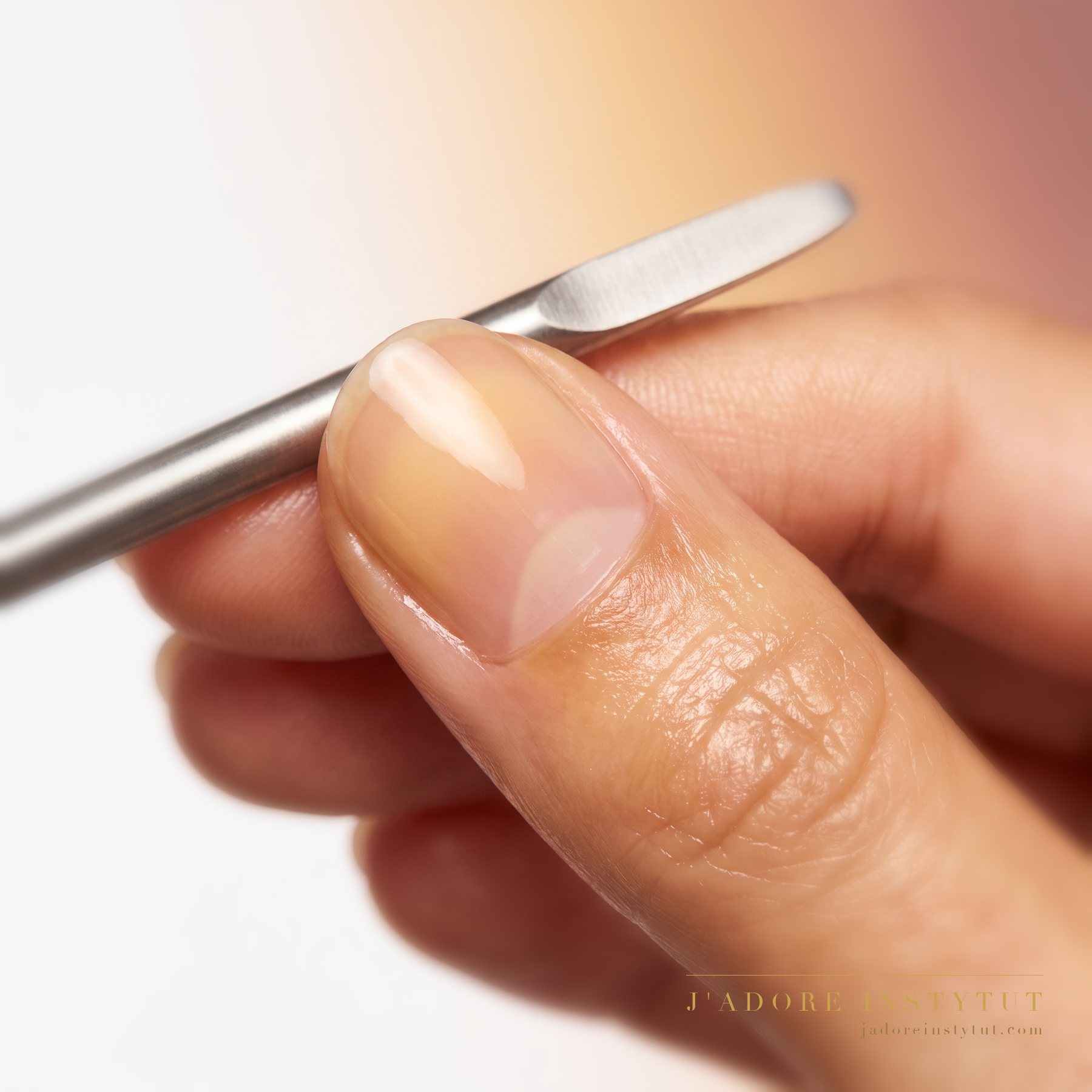 Three levels in cross-section: the nail plate on top, the nail fold with its cuticles beneath it, and deepest of all the matrix the plate grows from. We work on the surface of the plate and on the nail fold; the matrix stays untouched. The nail matrix stays beyond the reach of the work.